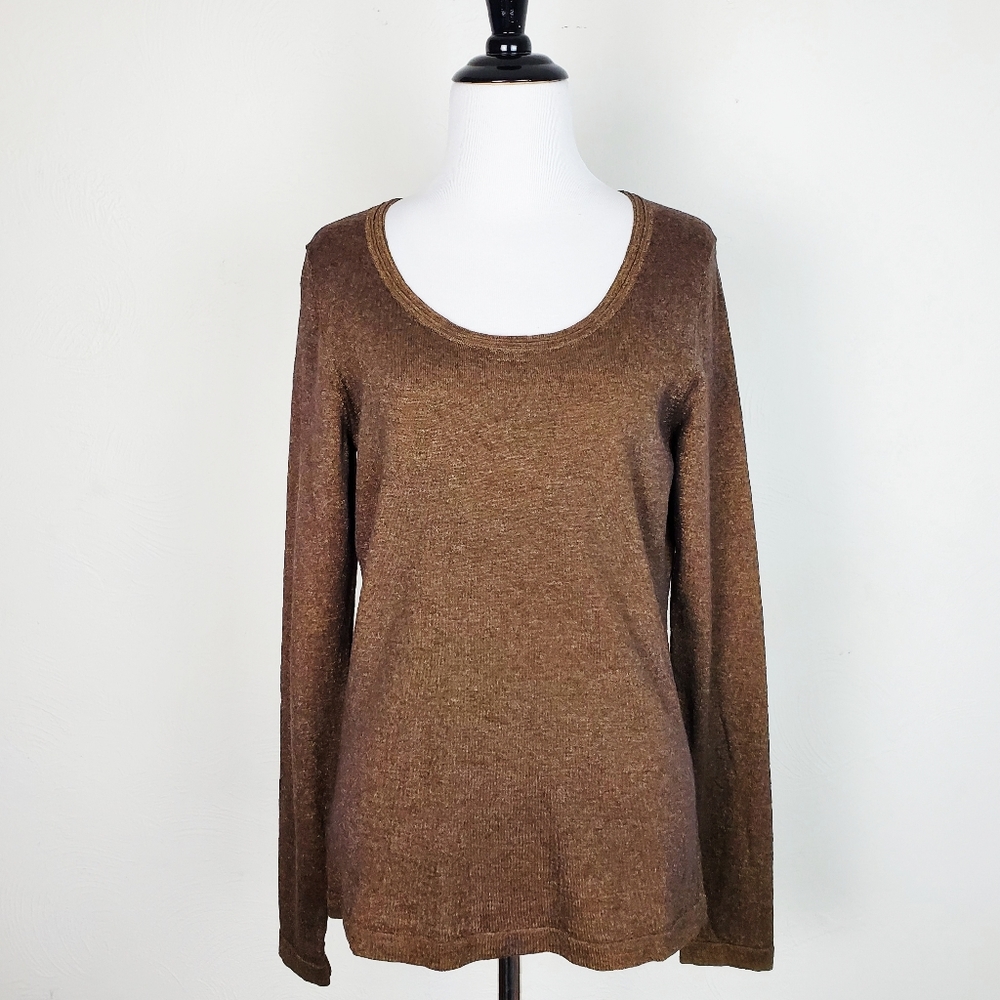 Ann Taylor Top Keyhole Back Metallic Brown Shirt Classic Holiday Shimmer